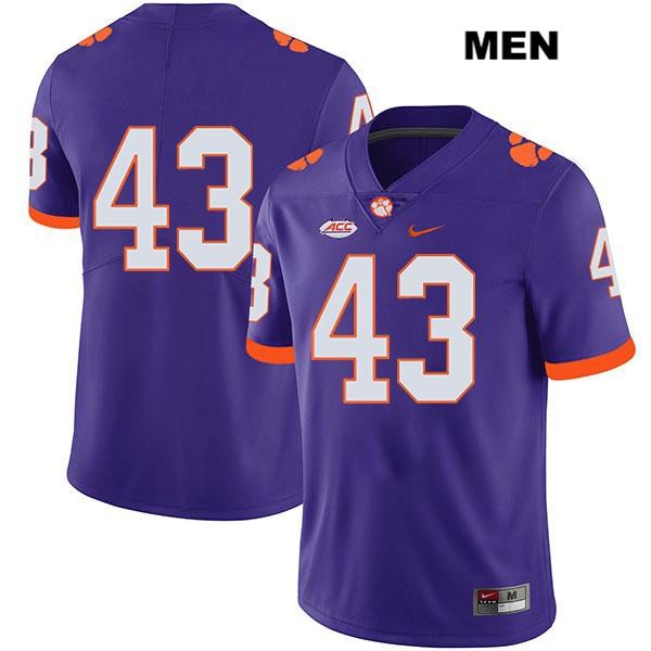 Men's Clemson Tigers #43 Chad Smith Stitched Purple Legend Authentic Nike No Name NCAA College Football Jersey AMV7746MU